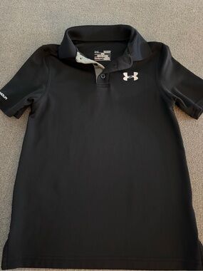 Under Armour Black Boys' Polo with White Logo Youth S